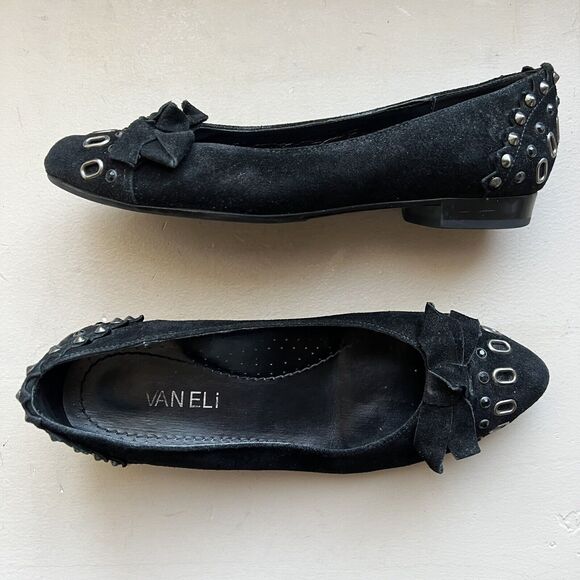 Vaneli Shoes - VanEli Thisbe Black Suede Flat Shoes w/ Pointed Toes & Bow Women's 6.5‎ M